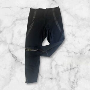 Old Navy Black Leggings with Leather and Zipper Detail | M